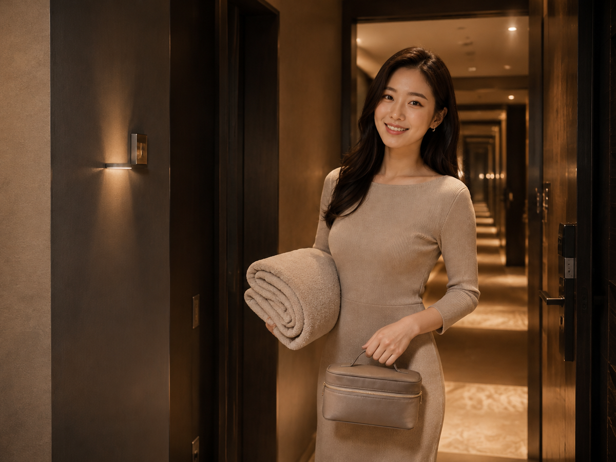 안양 평촌 방문 홈케어 일정을 준비하는 젊은 성인 한국 여성 관리사